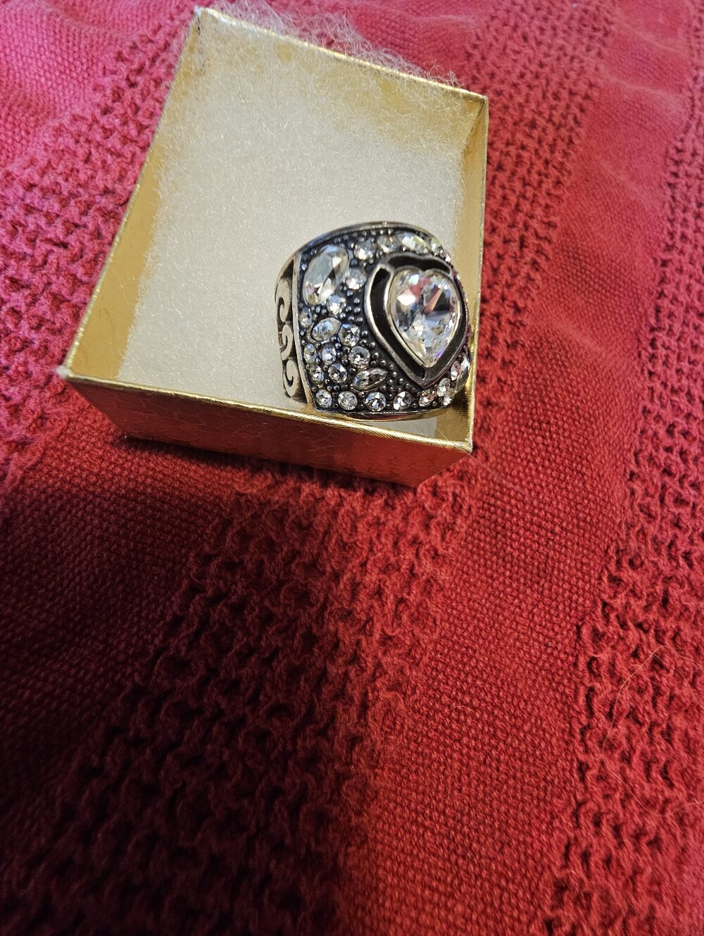 Brighton Silver Heart Ring Size 7 With White Crystals